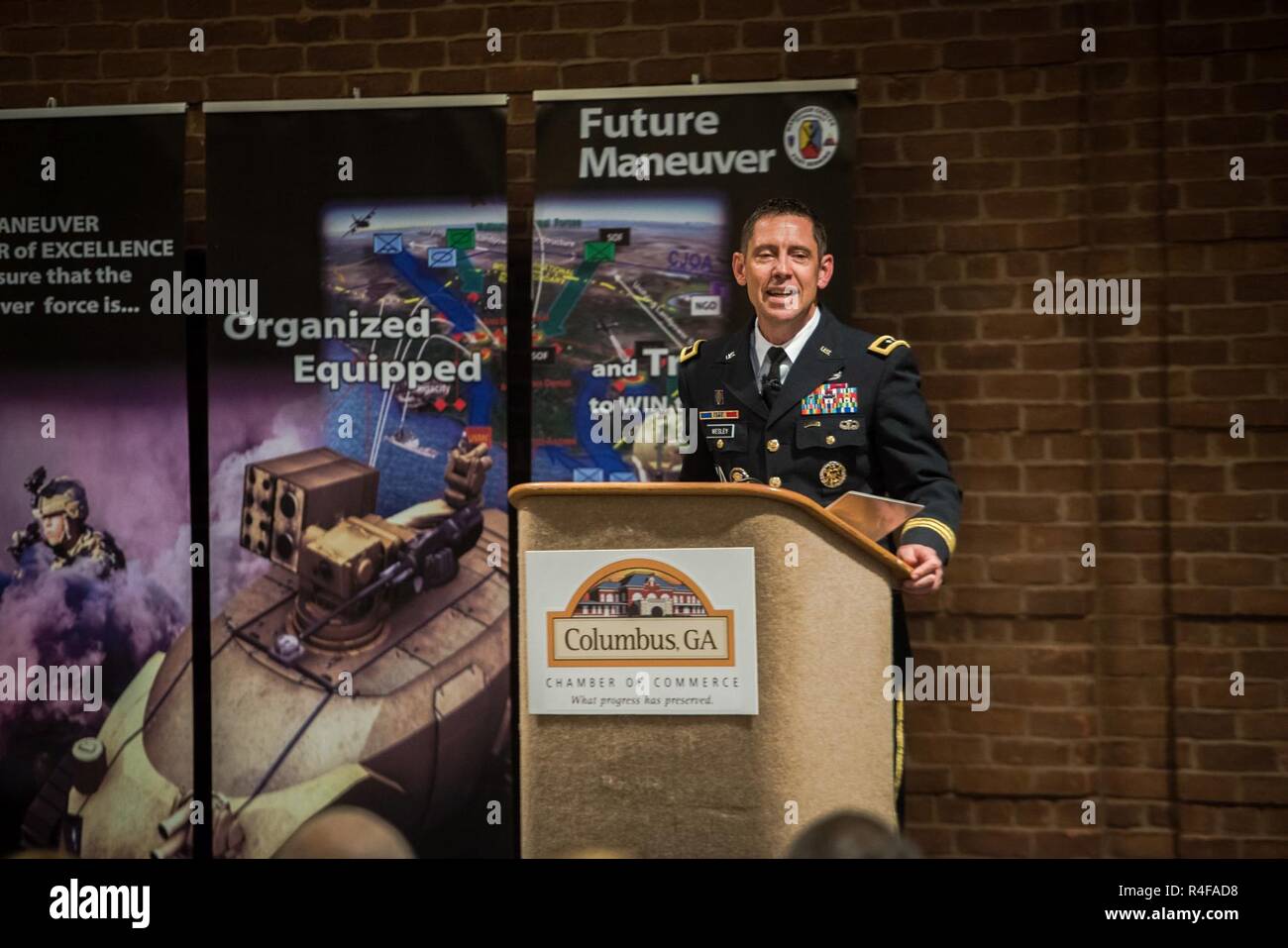(FORT BENNING, Ga) Maj. Gen. Eric J. Wesley delivers the State of Fort