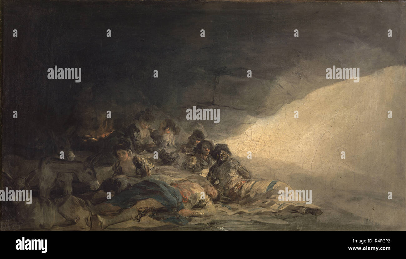 VAGABUNDOS DESCANSANDO EN UNA CUEVA - 1808/12 - 32x56 CM. Author: GOYA, FRANCISCO DE. Location: PRIVATE COLLECTION. MADRID. SPAIN. Stock Photo