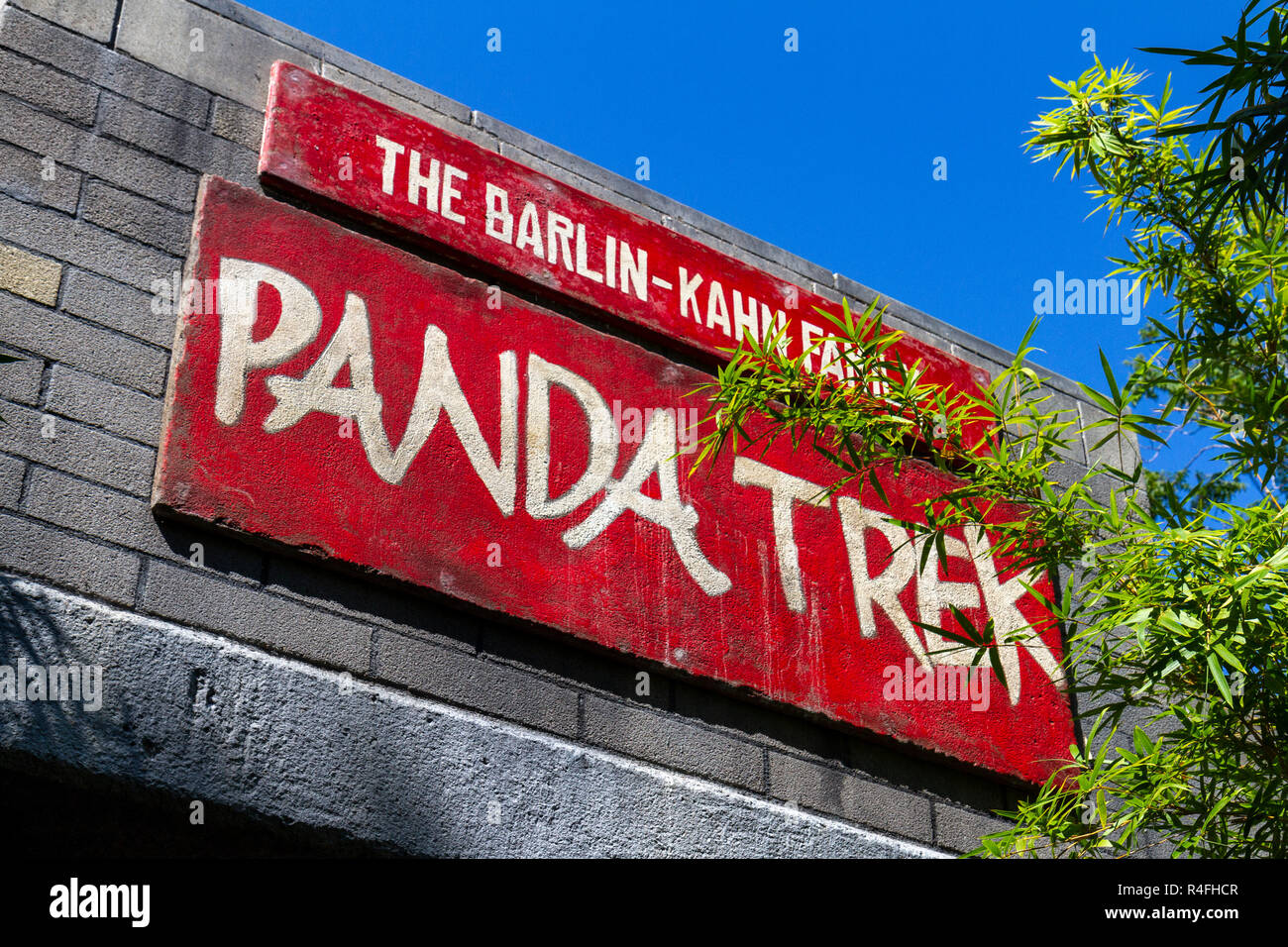 The Barlin-Kahn Family Panda Trek Exhibit entrance sign, San Diego Zoo, California, United States. Stock Photo