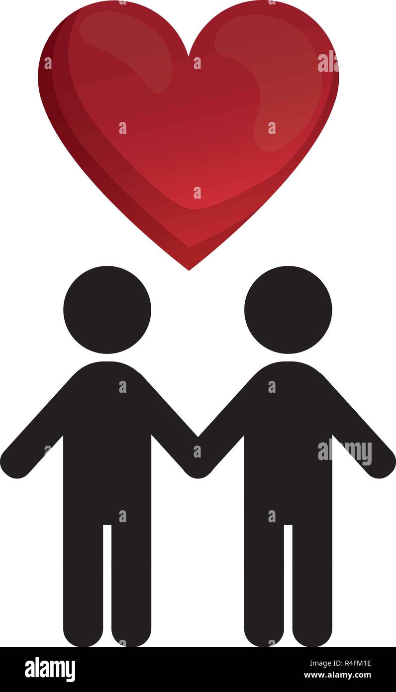 male gay couple silhouette with heart vector illustration design Stock ...