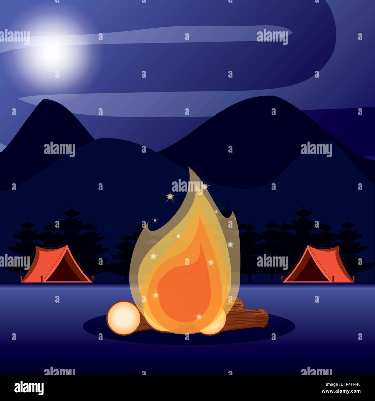 camping zone with tents and nightscape vector illustration design Stock Vector