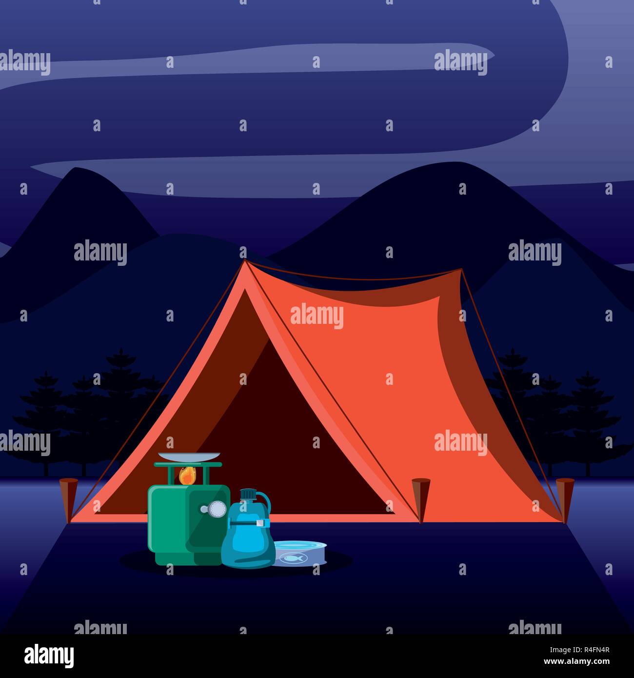 camping zone with tent and nightscape vector illustration design Stock Vector