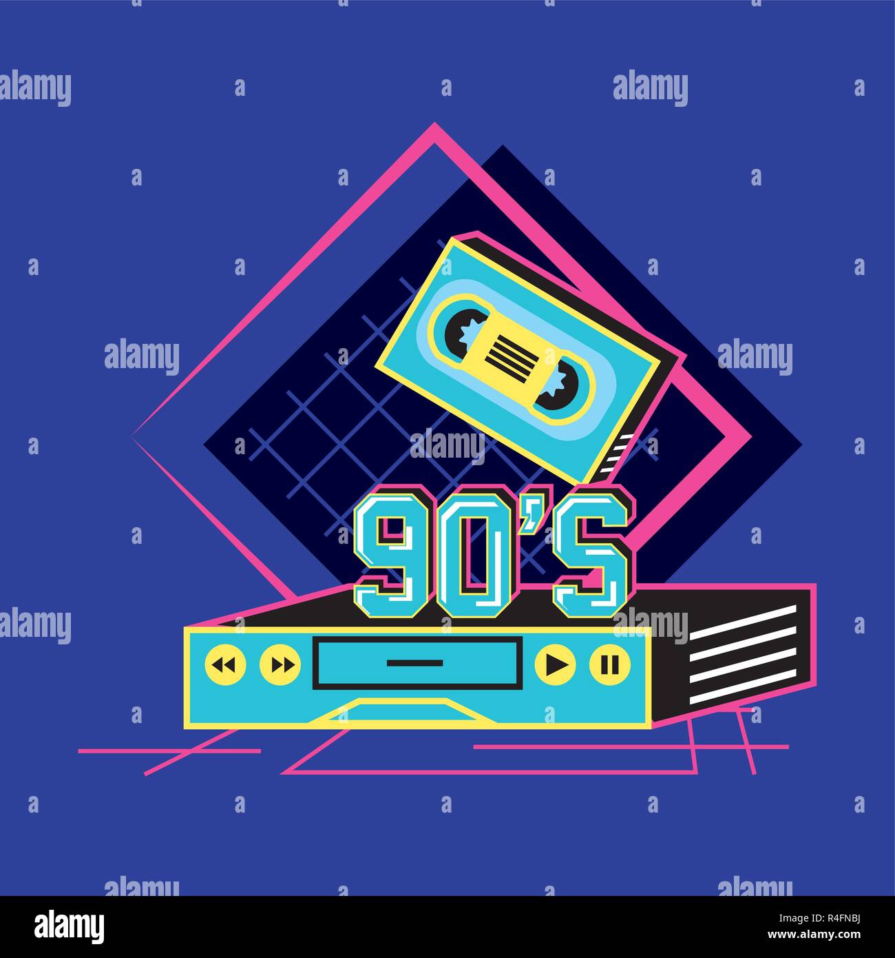 vhs and cassette of nineties retro vector illustration design Stock ...