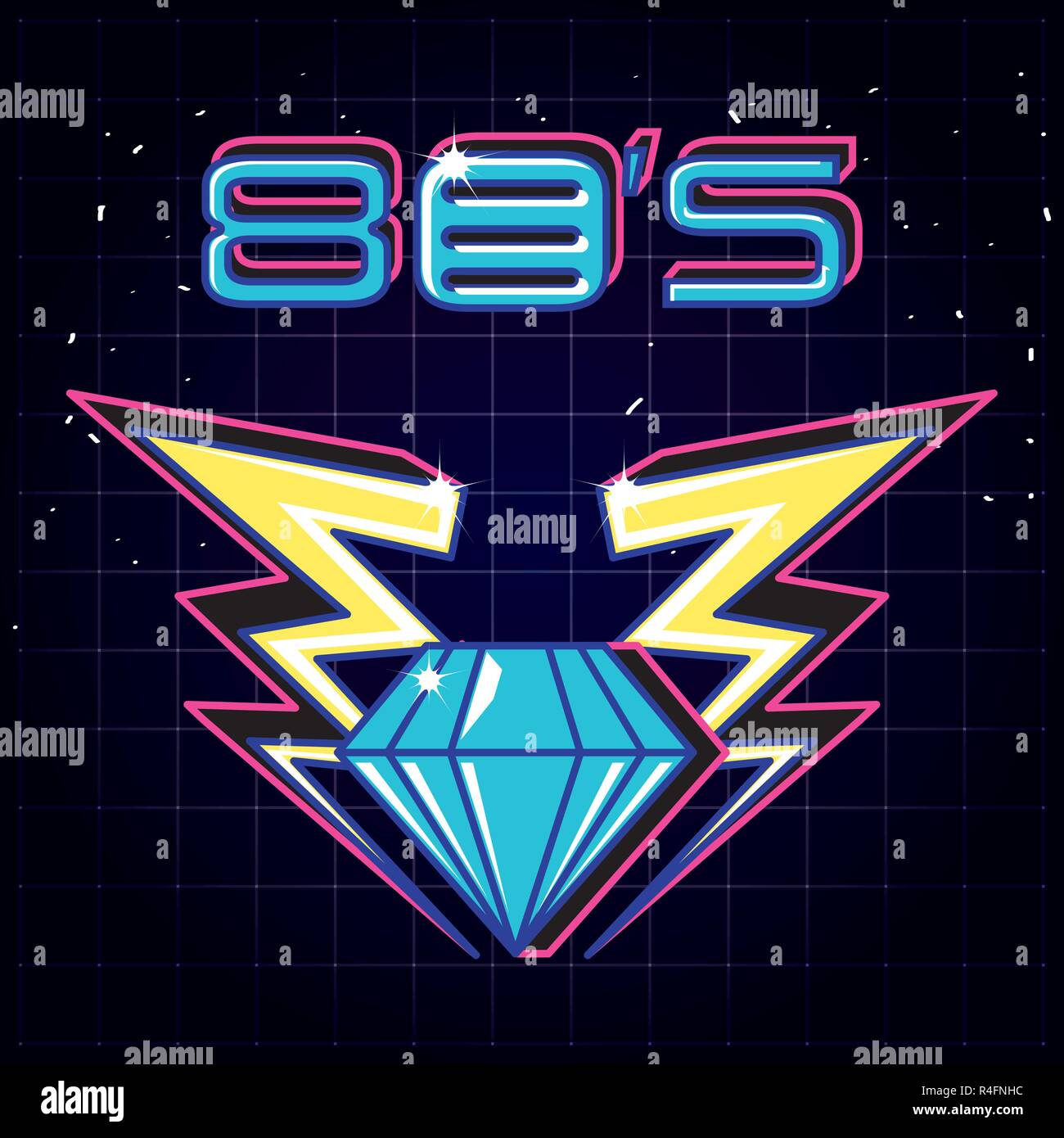 diamond and thunderbolt of label eighties retro vector illustration