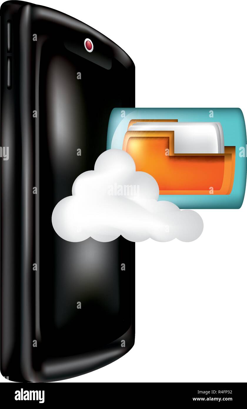 smartphone with cloud computing and folder vector illustration design ...