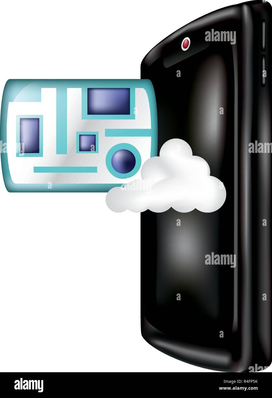 smartphone with cloud computing and map vector illustration design ...