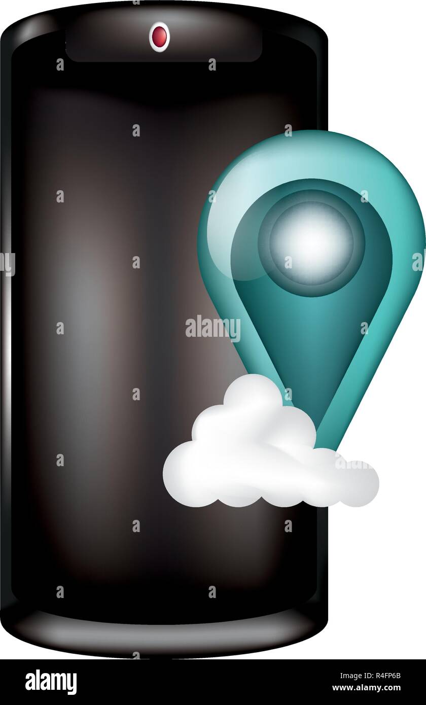 smartphone with cloud computing and pin location vector illustration ...