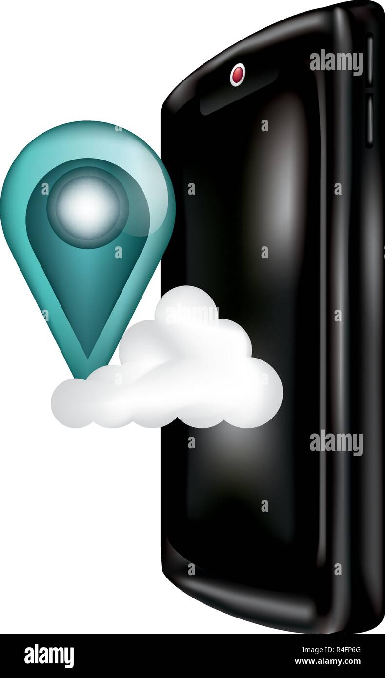 smartphone with cloud computing and pin location vector illustration ...