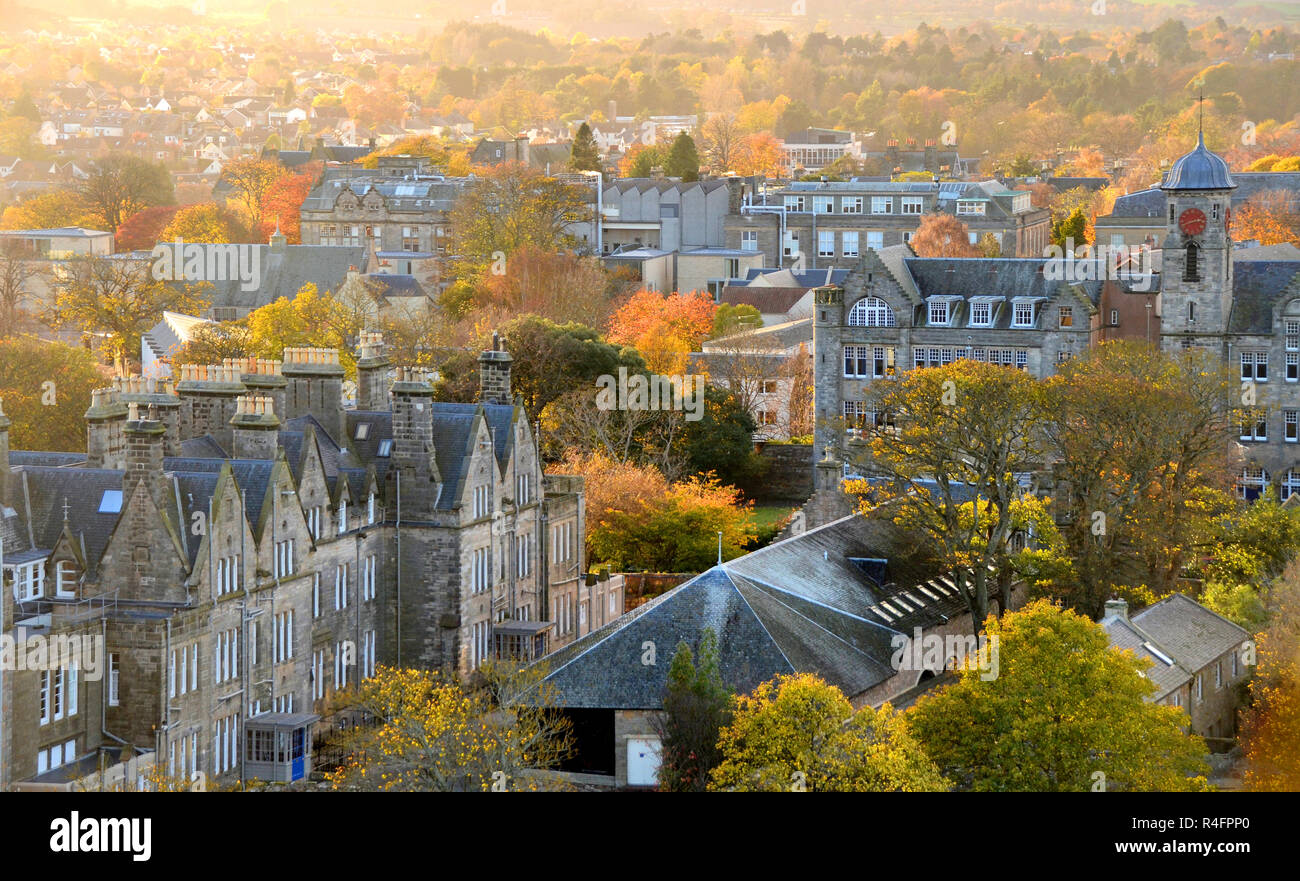 Overlooking the golfing town of St Andrews, Fife and the buildings especially of St Leonards School. Stock Photo