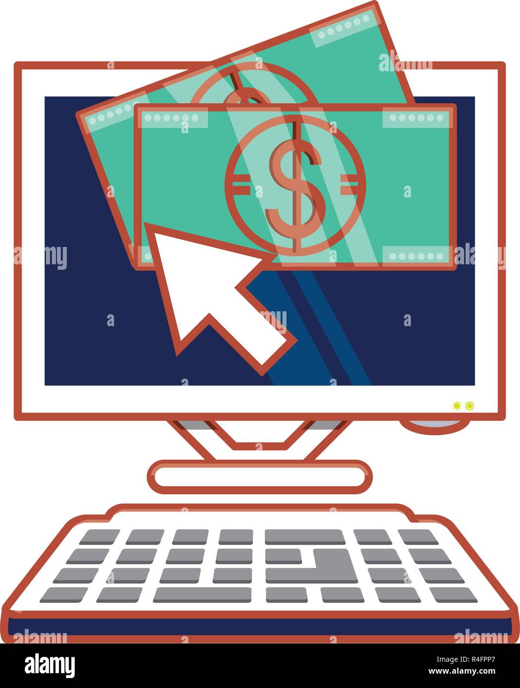 desktop computer with bills dollar and arrow vector illustration design ...
