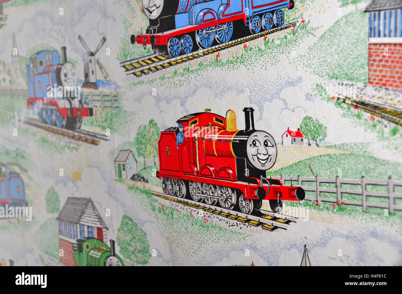 Old wallpaper of train theme of Thomas the tank engine and friends Stock  Photo - Alamy