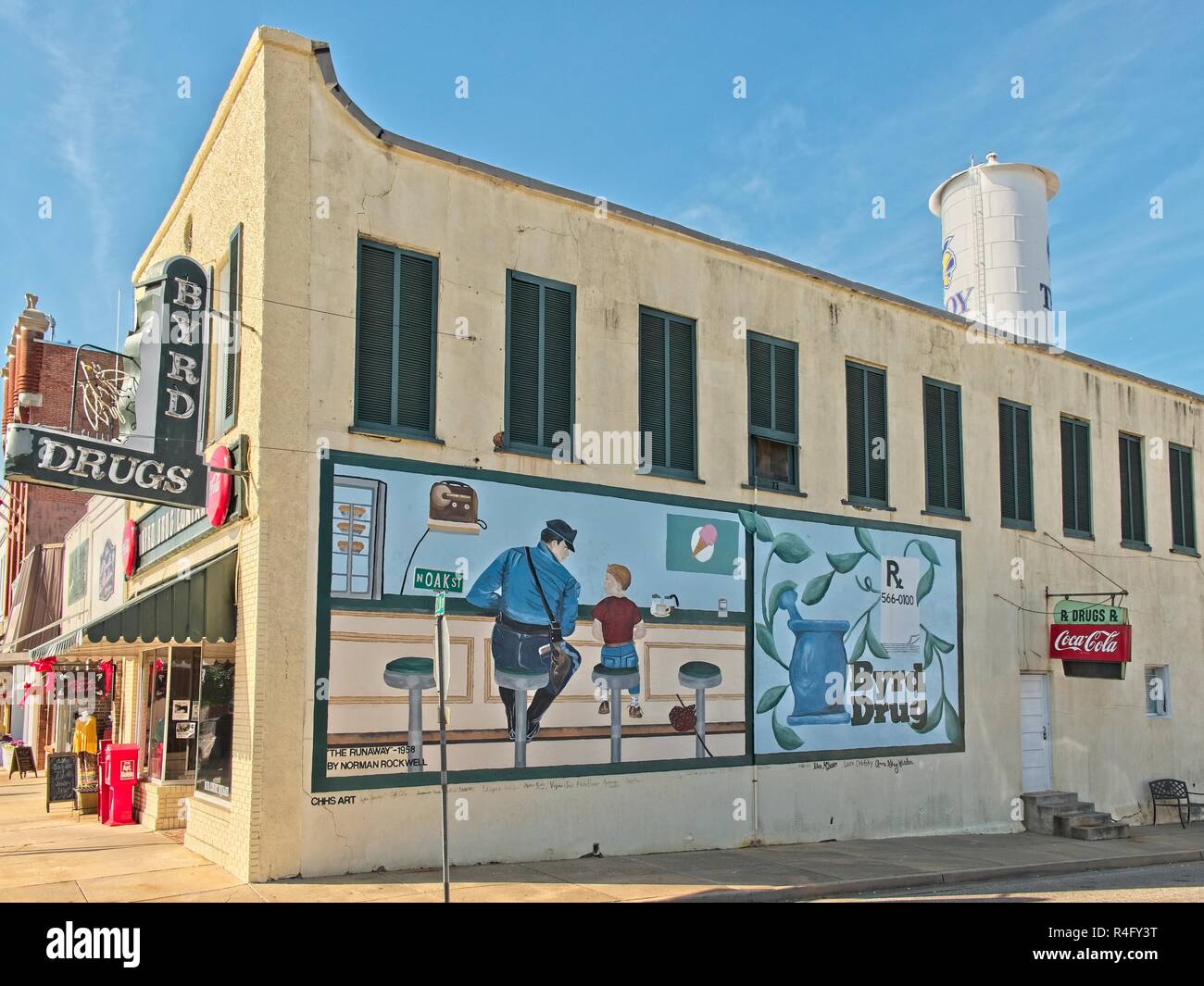 Byrd Drugs a small town drug store and pharmacy in Troy, Alabama, USA, has a large painted mural on the exterior. Stock Photo