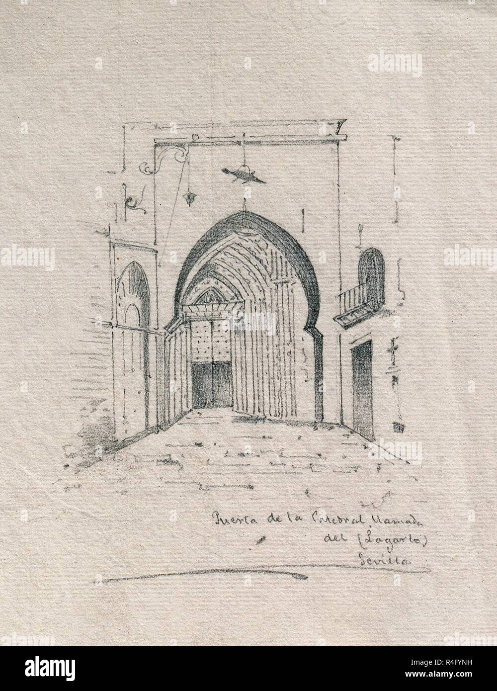 PUERTA DEL LAGARTO DE LA CATEDRAL DE SEVILLA - DIBUJO 1865. Author: DIAZ  GUMERSINDO. Location: PRIVATE COLLECTION. SPAIN Stock Photo - Alamy
