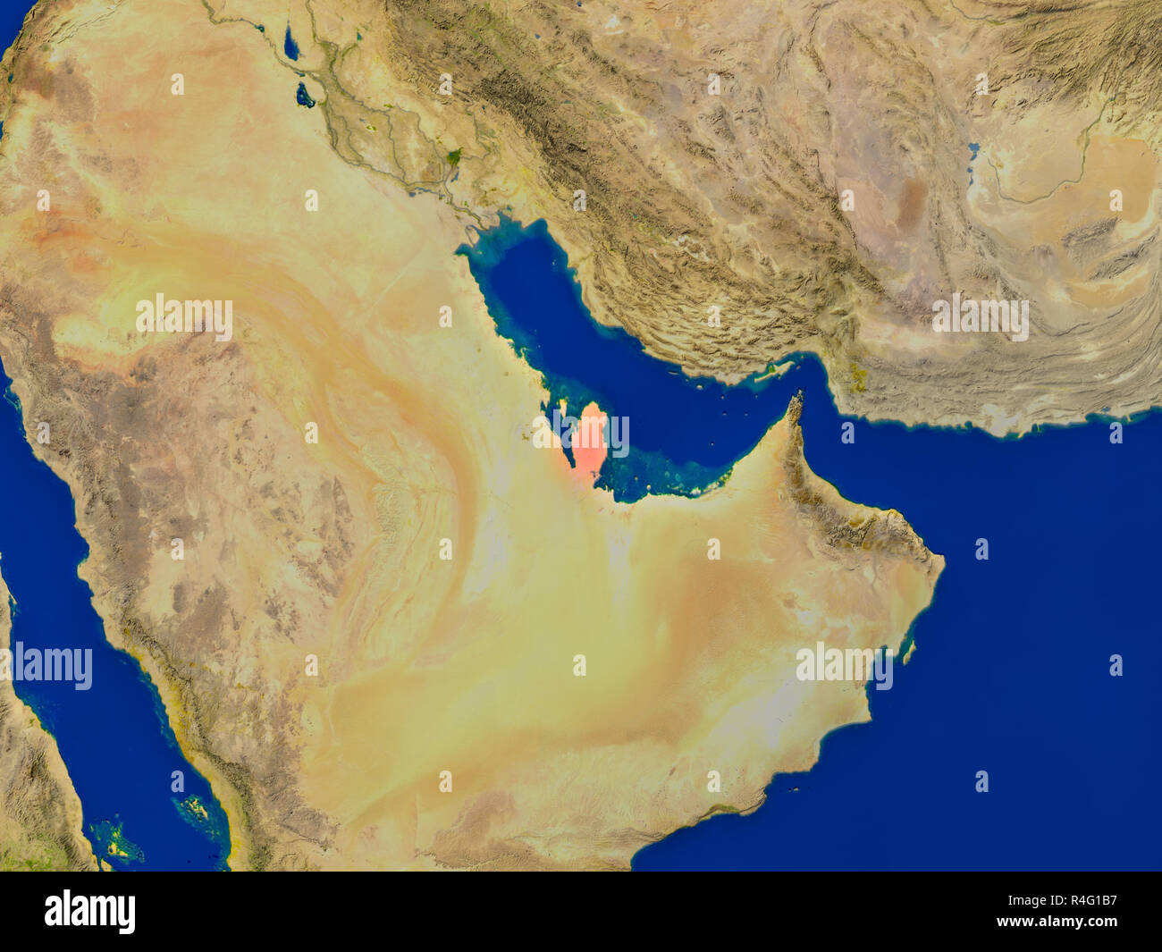 Physical Map Of Qatar Hi Res Stock Photography And Images Alamy Qatar From Space In Red R4G1B7