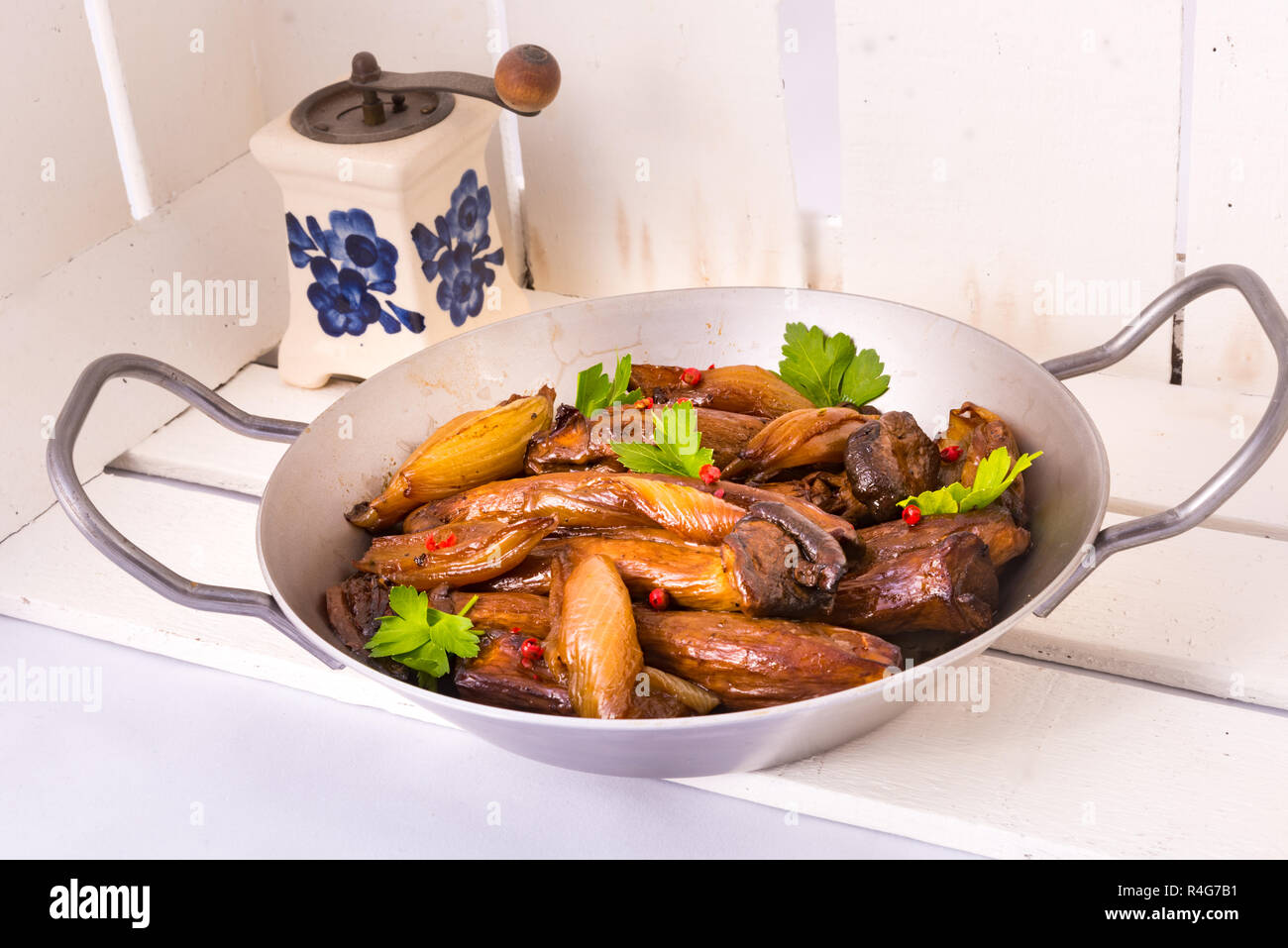 roasted king oyster mushrooms Stock Photo Alamy