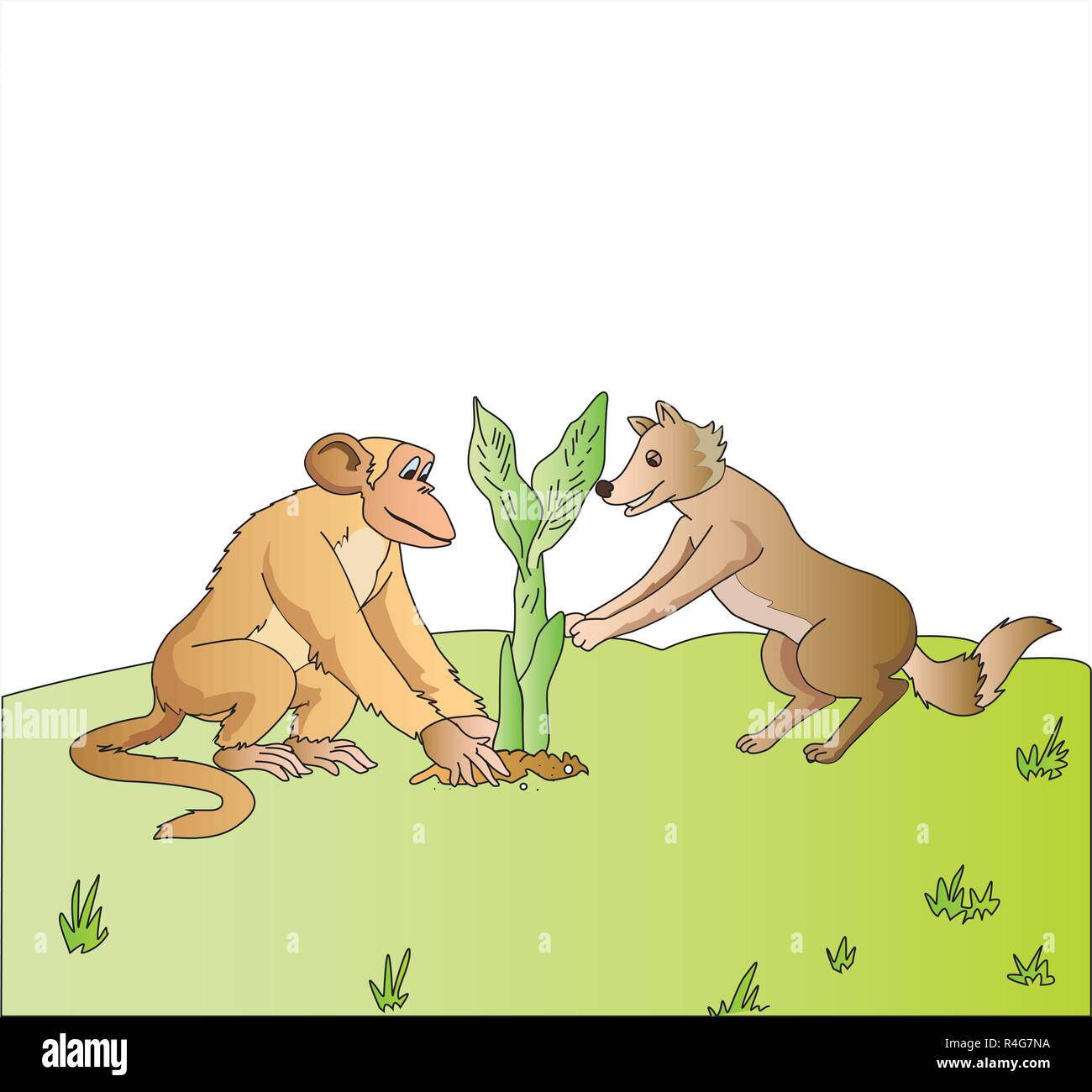 clipart monkey and fox Stock Vector