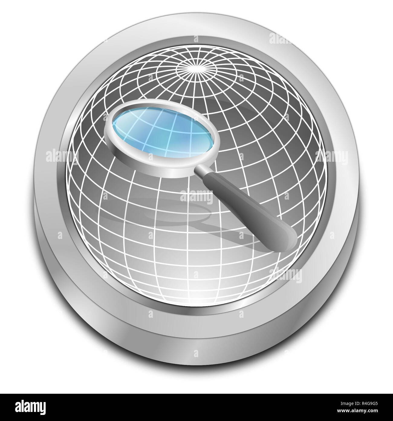 silver magnifying glass button - 3D illustration Stock Photo - Alamy