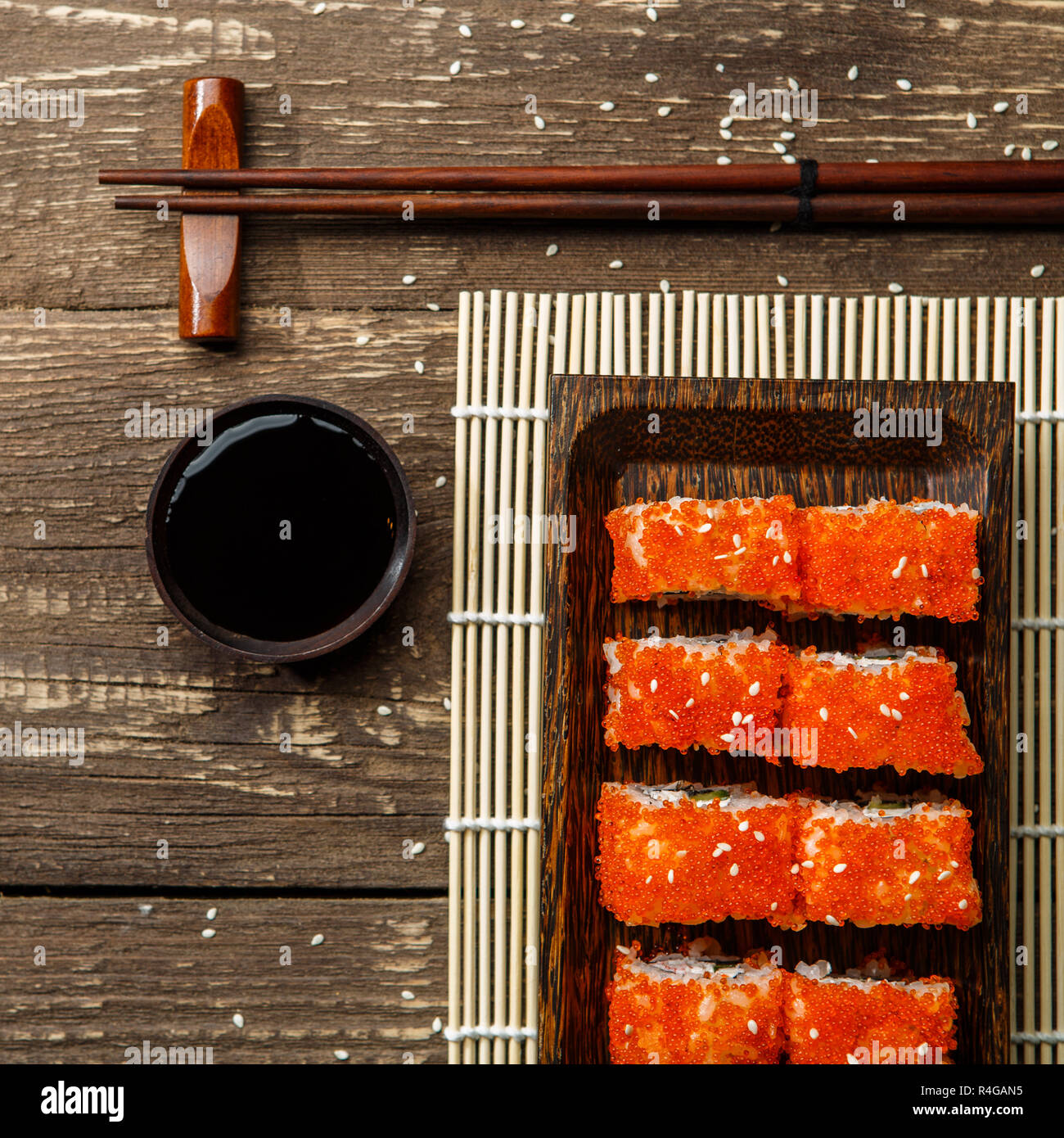 Photo rolls on rectangular plate Stock Photo