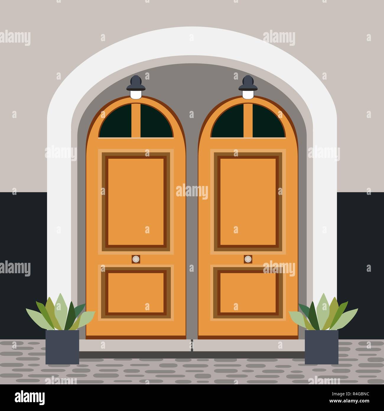 House door front with doorstep and steps, window, - vector clip art