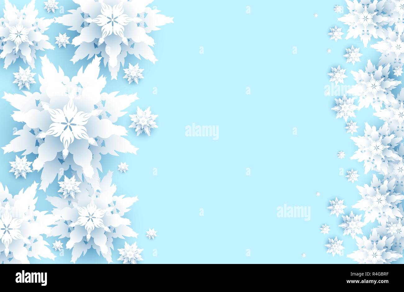 Blue realistic paper cut snowflakes Stock Vector
