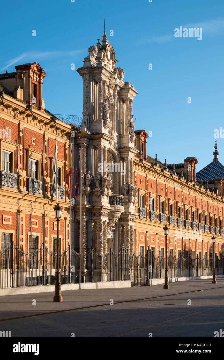 San Telmo Palace (Palacio de San Telmo), a 1600's baroque palace used as HQ for Regional Government of Andalucia, Calle Palos de la Frontera, Seville. Stock Photo