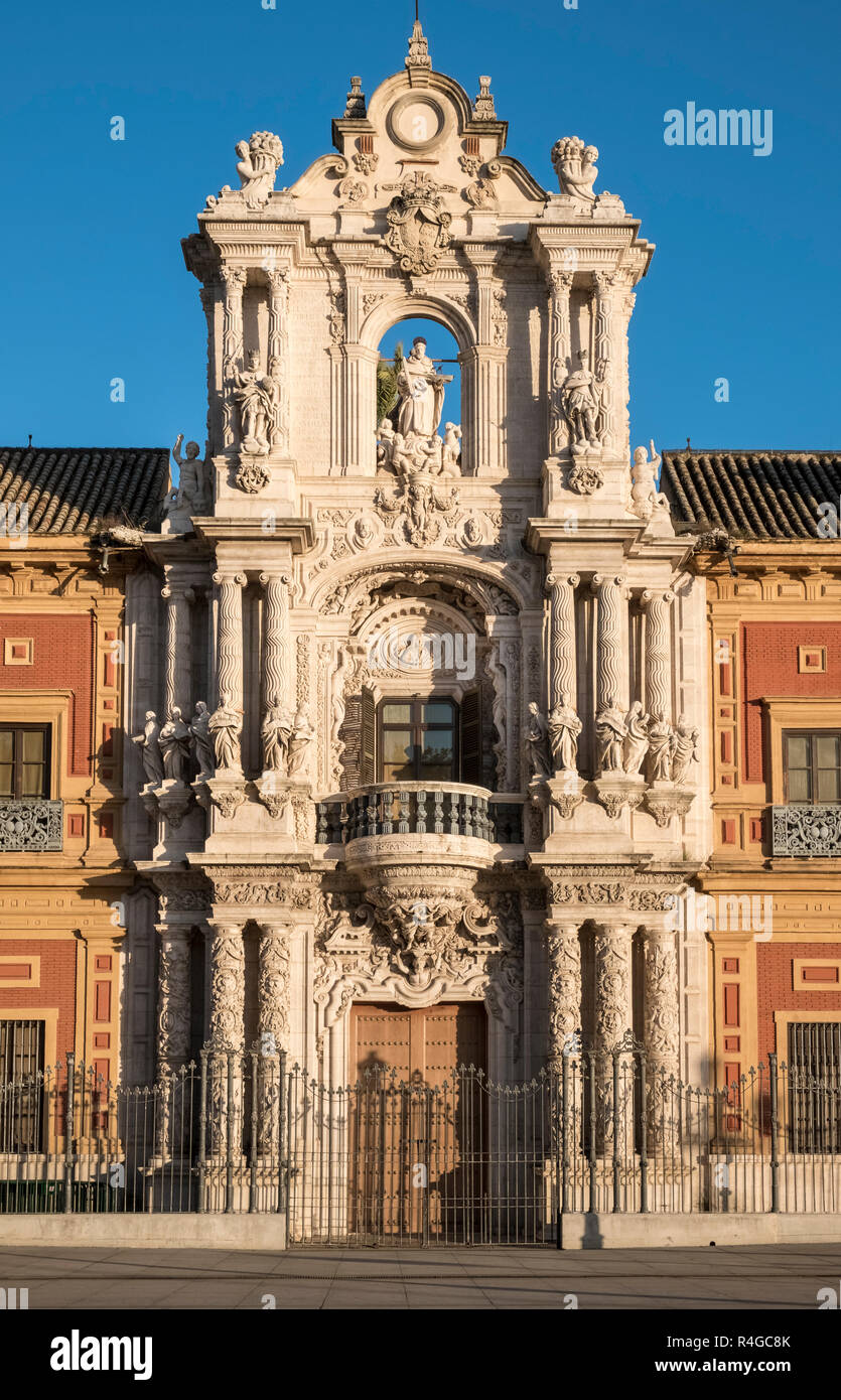 San Telmo Palace (Palacio de San Telmo), a 1600's baroque palace used as HQ for Regional Government of Andalucia, Calle Palos de la Frontera, Seville. Stock Photo