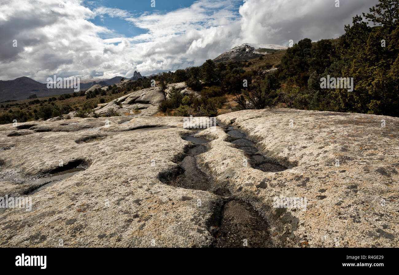 ID00722-00...IDAHO - Weathered and eroded puddles in the granite, called panholes, at the City of Rocks National Reserve. Stock Photo