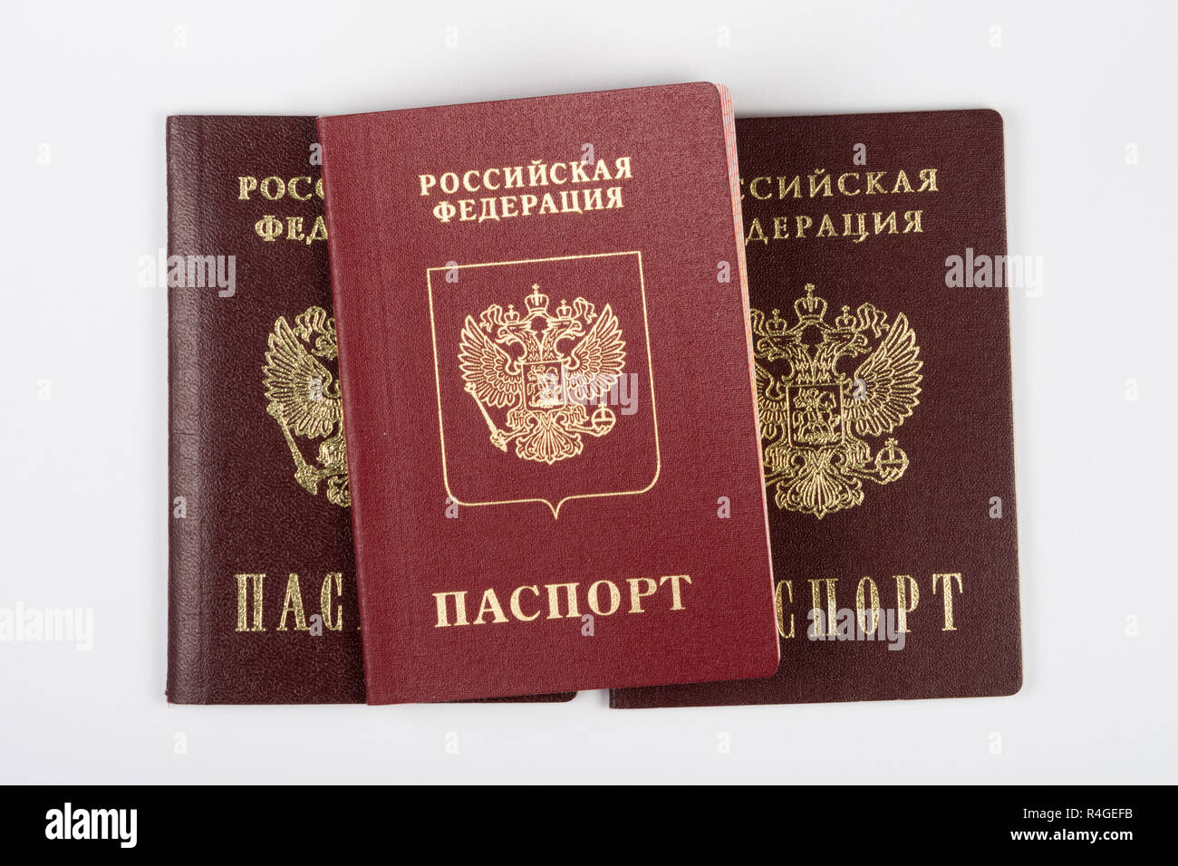 Three passport of the citizen of the Russian Federation on a white background Stock Photo
