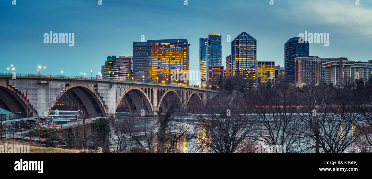 Key bridge at night in Washington DC Stock Photo