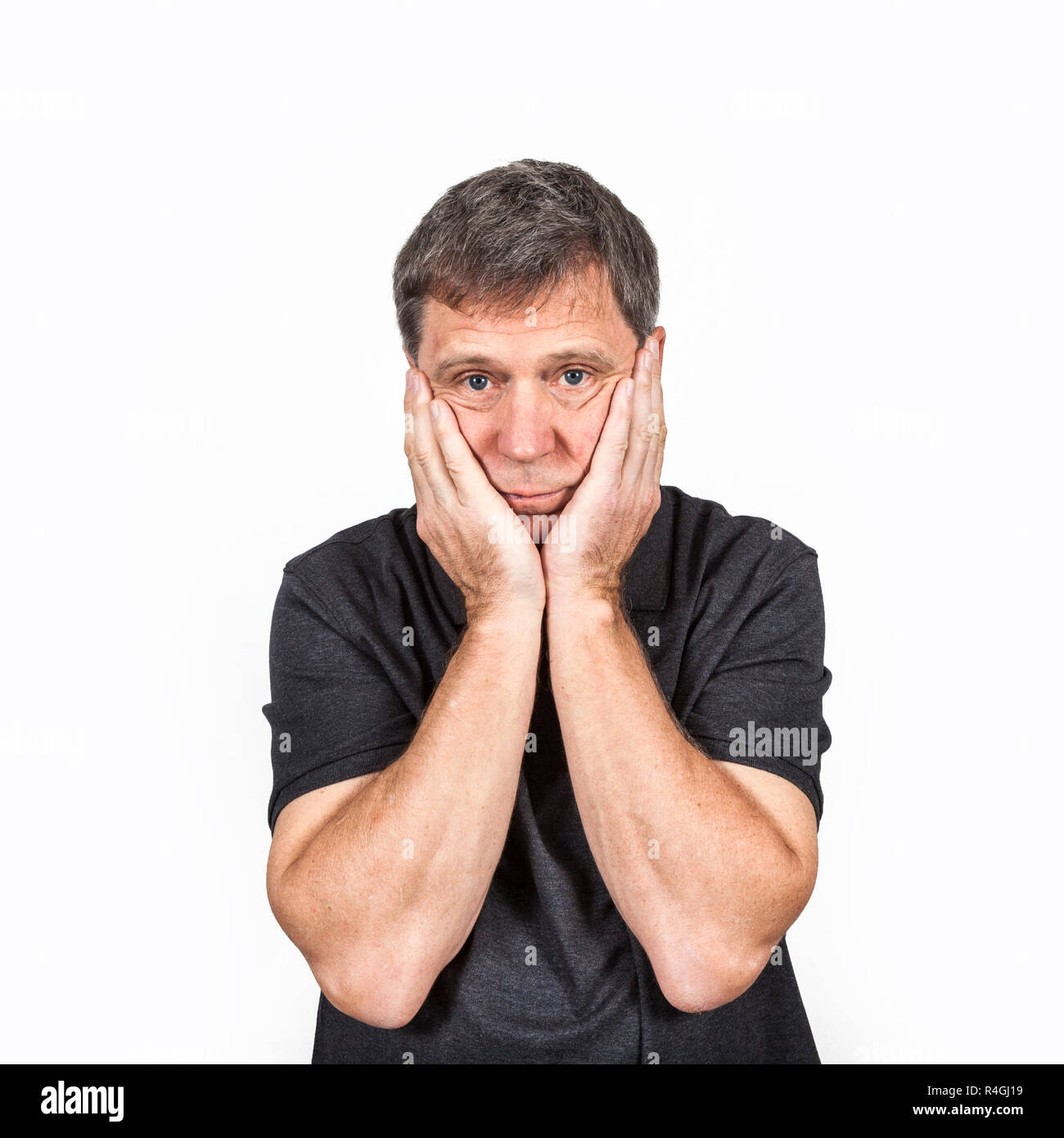 Man having problems, Isolated over white background Stock Photo