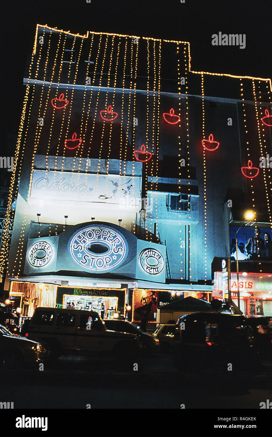 Decorated Shoppers Stop during diwali festival, Andheri, Mumbai, India, Asia Stock Photo