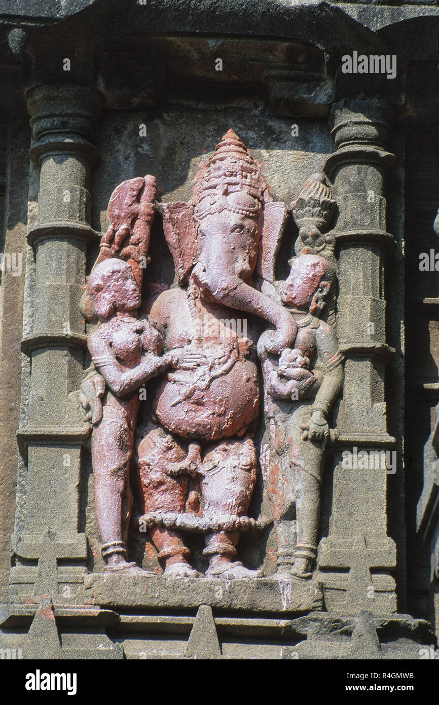 Carving on Shiva Temple, Jyotirlinga, Aundha Nagnath, Hingoli, Maharashtra, India, Asia Stock Photo