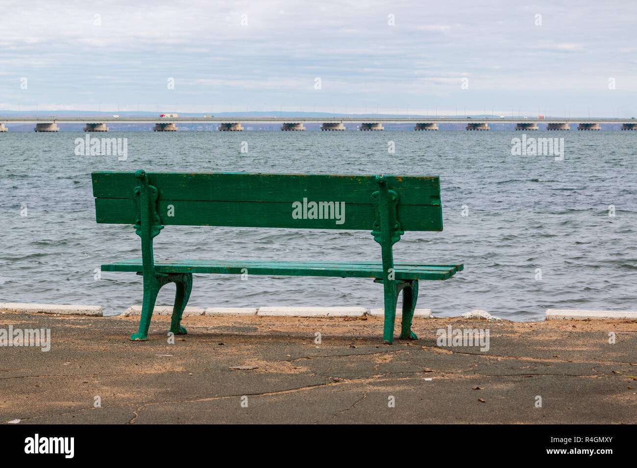 Low water bridge from Sedanka to the De Friz peninsula across the Amur Bay of Primorsky Krai Russia. Far Eastern landscape. Stock Photo