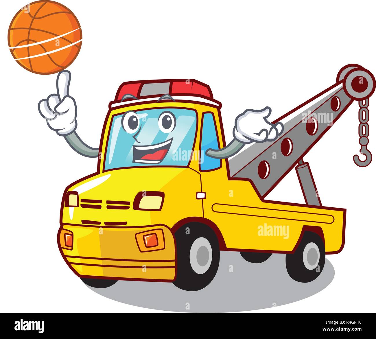 With basketball Cartoon tow truck isolated on rope Stock Vector