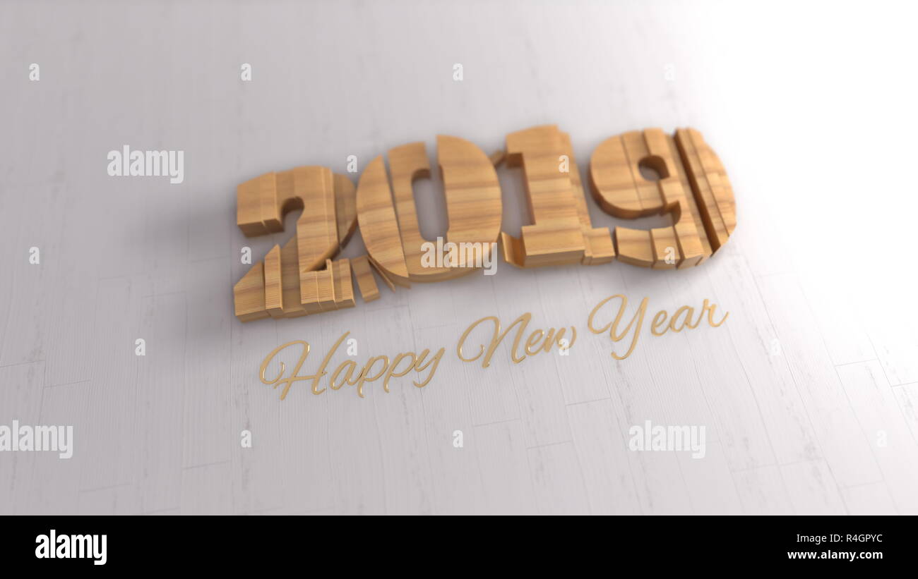 Happy new year 2019 isolated numbers lettering written by wood on white ...