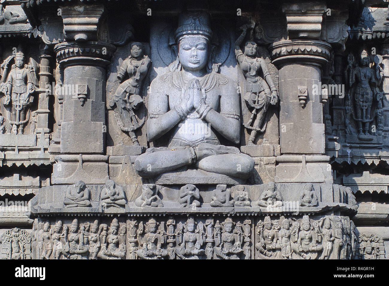 Carving on Shiva Temple, Aundah Nagnath, Jyotirlinga, Hingoli, Maharashtra, India, Asia Stock Photo