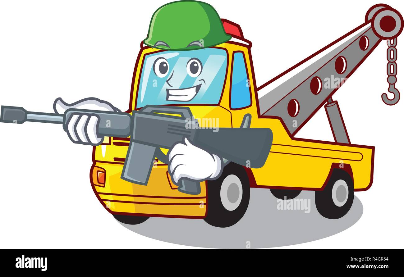 Army Cartoon tow truck isolated on rope Stock Vector