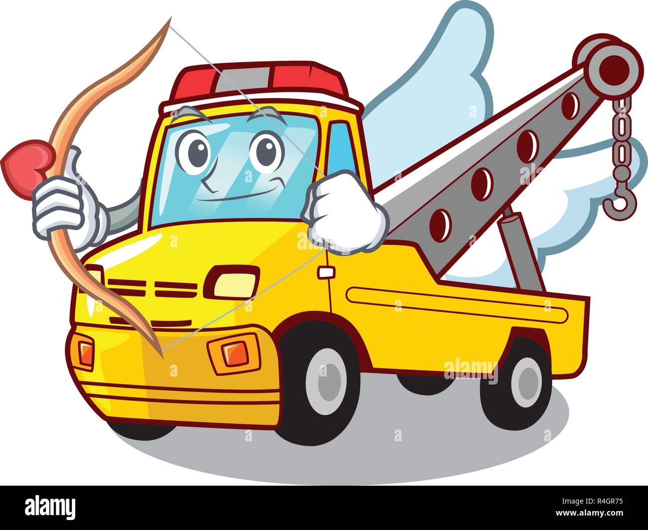 Cupid Cartoon tow truck isolated on rope Stock Vector