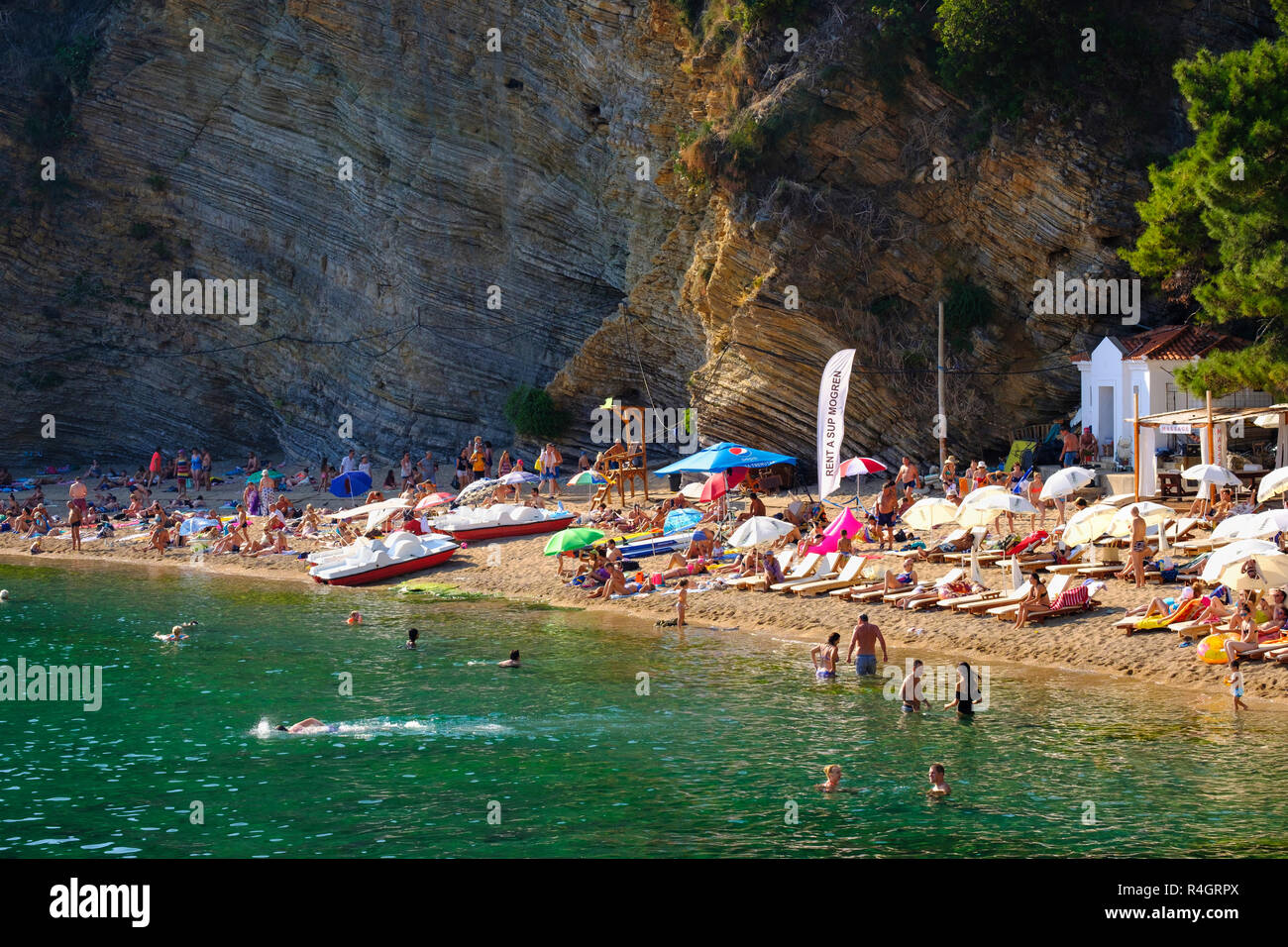 Beach Mogren 1, Budva, Adriatic coast, Montenegro Stock Photo