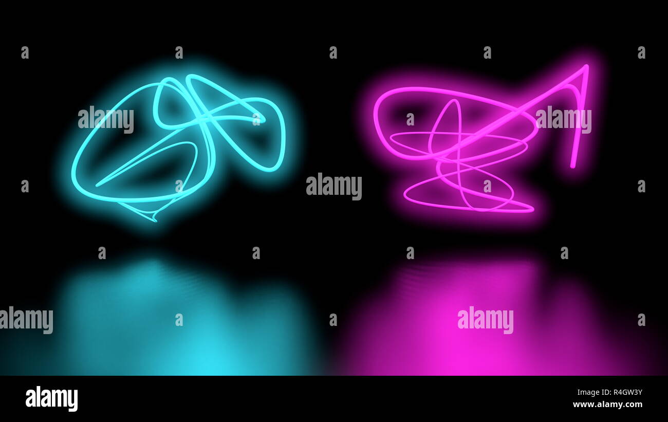 Futuristic Sci-Fi Abstract Purple and blue Neon Light Shapes On Black ...