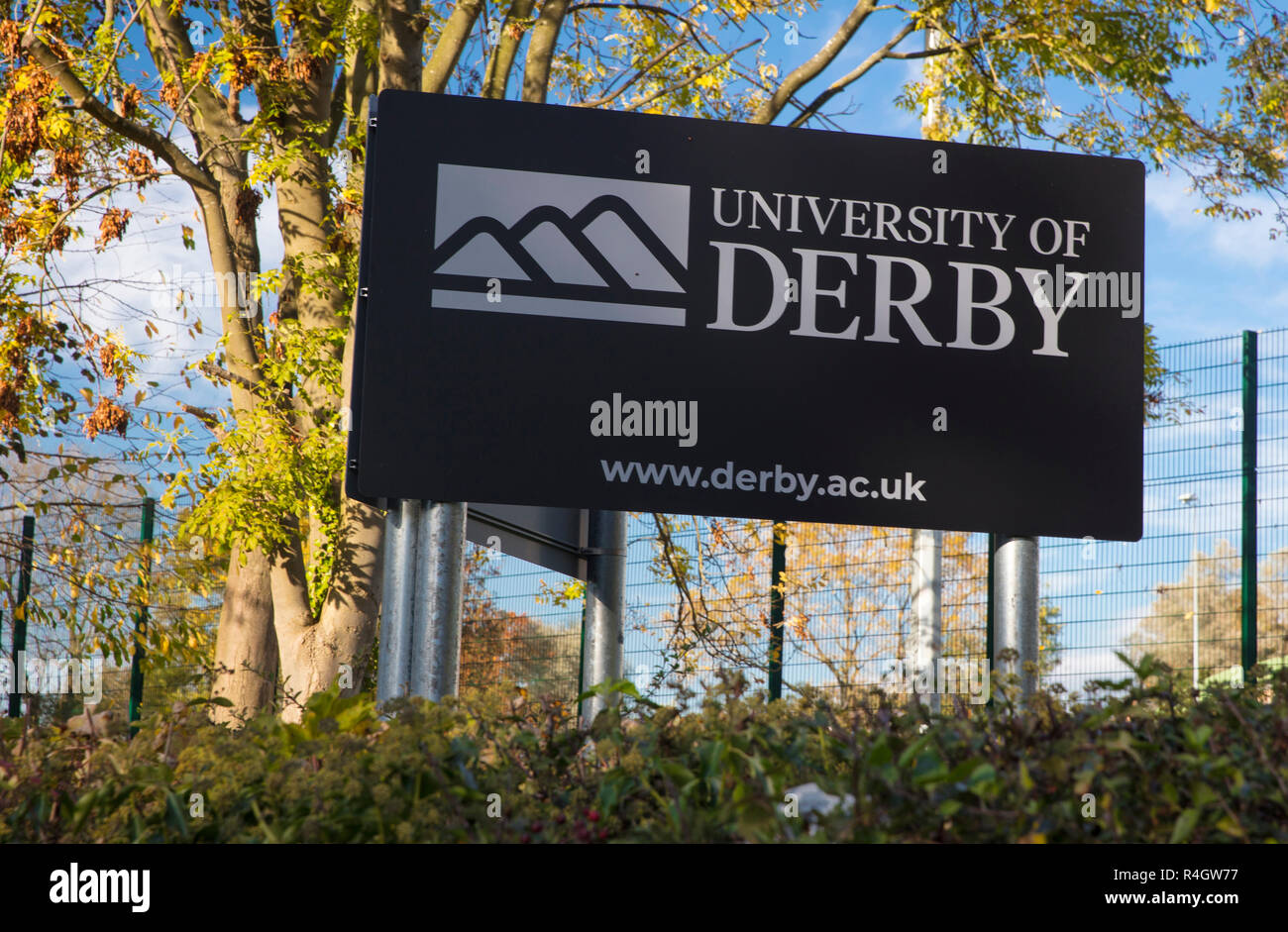 Derby, Derbyshire, UK October 2018 University of Derby Logo and Sign