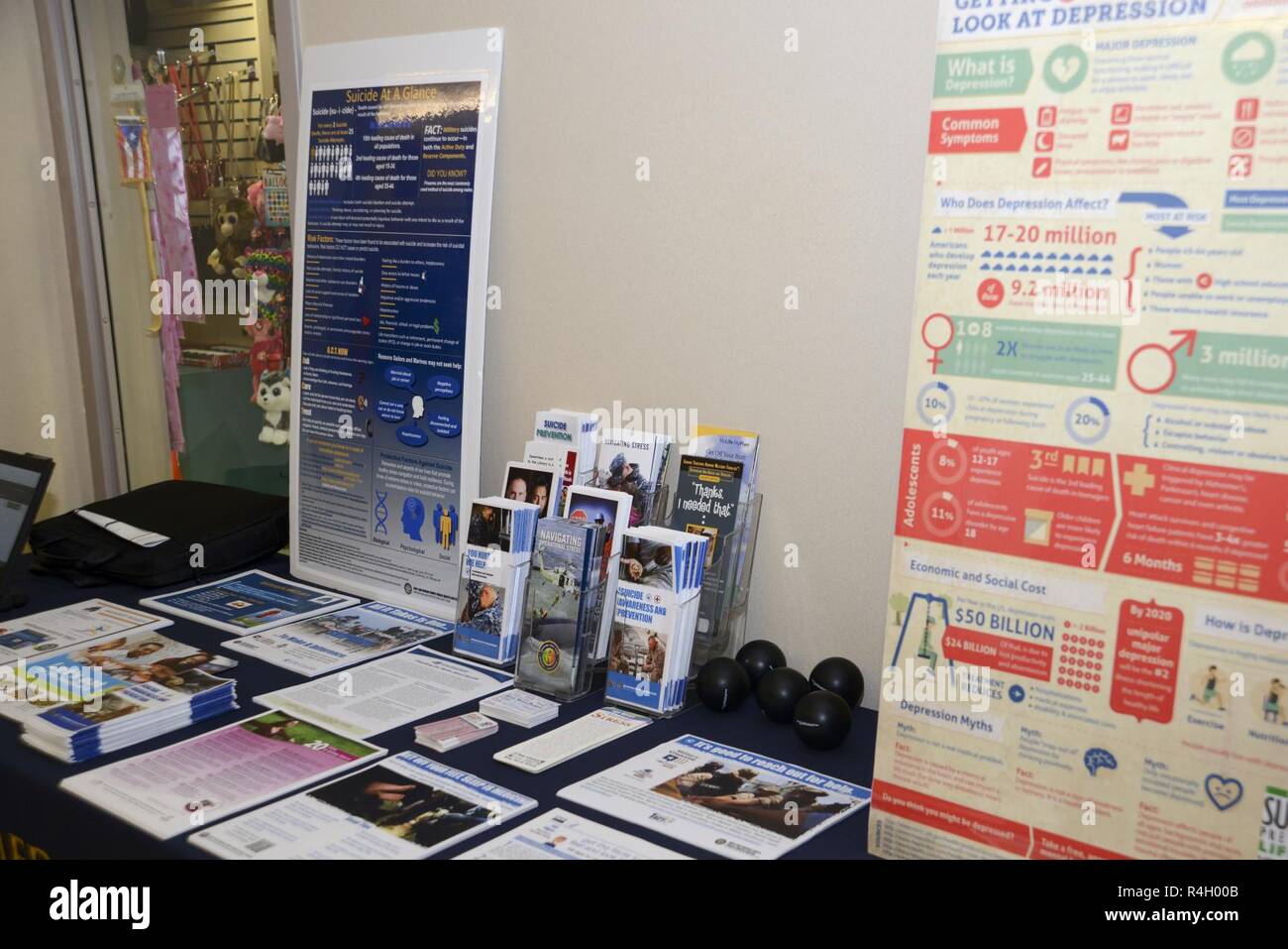 Visitors learned about suicide prevention at one of the tables offered at the NMCP Mental Health/Suicide Prevention Health Fair. Stock Photo