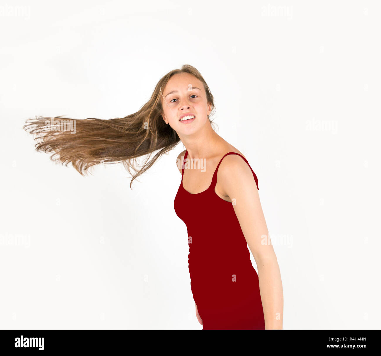 smiling young beautiful girl with brown hair Stock Photo - Alamy