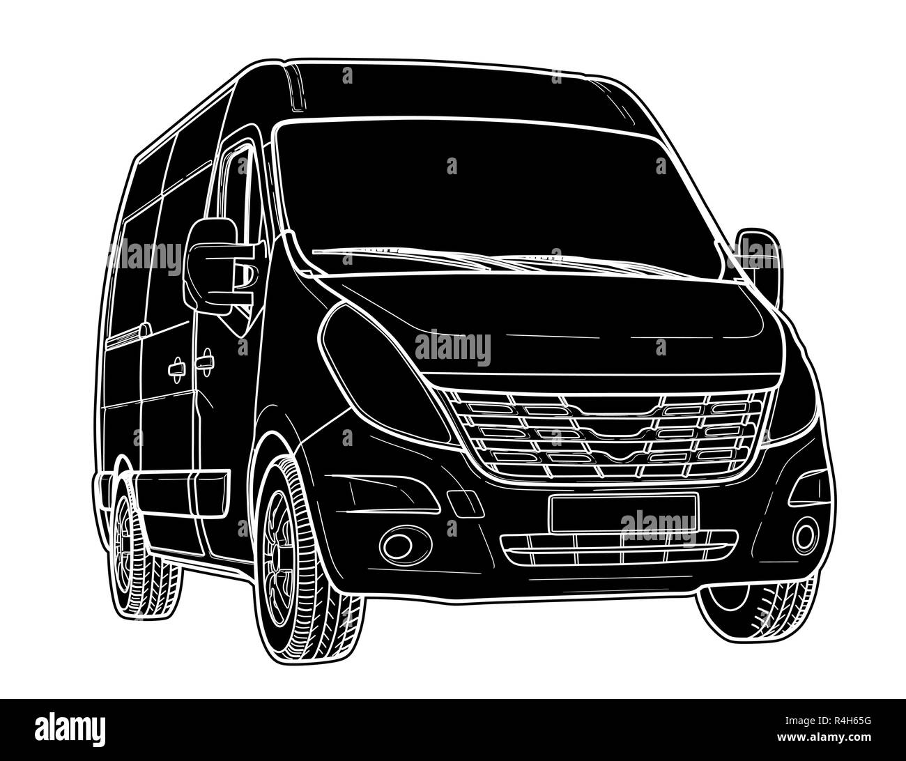 vector illustration tech draw of modern minibus Stock Vector