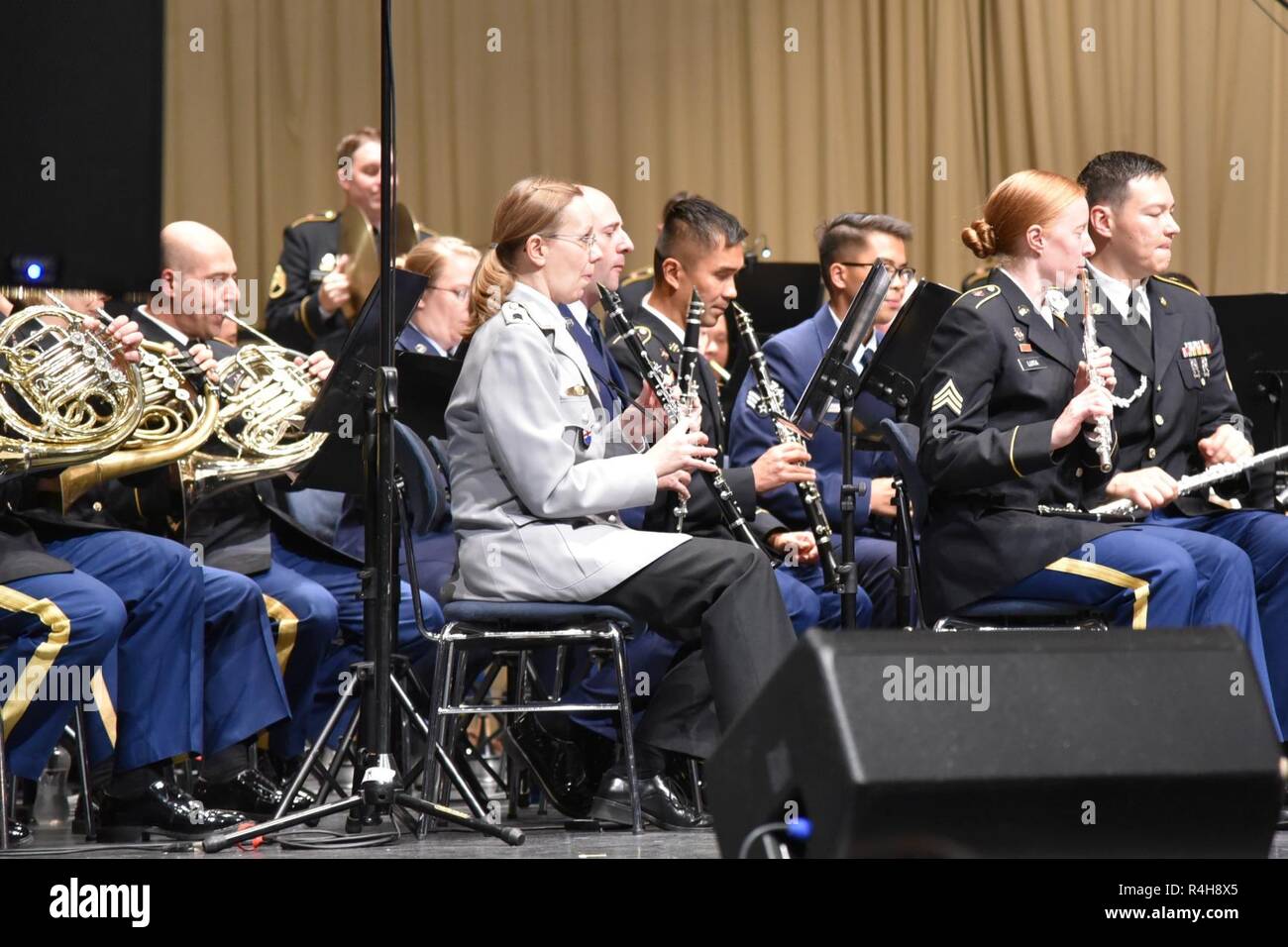 The U.S. Army Europe Band and Chorus, along with members of the U.S. Air Forces in Europe Band and Heeresmusikkorps Koblenz, perform at the fifth annual German American Friendship Concert at the Fructhalle in Kaiserslautern, Germany, Oct. 3. Stock Photo