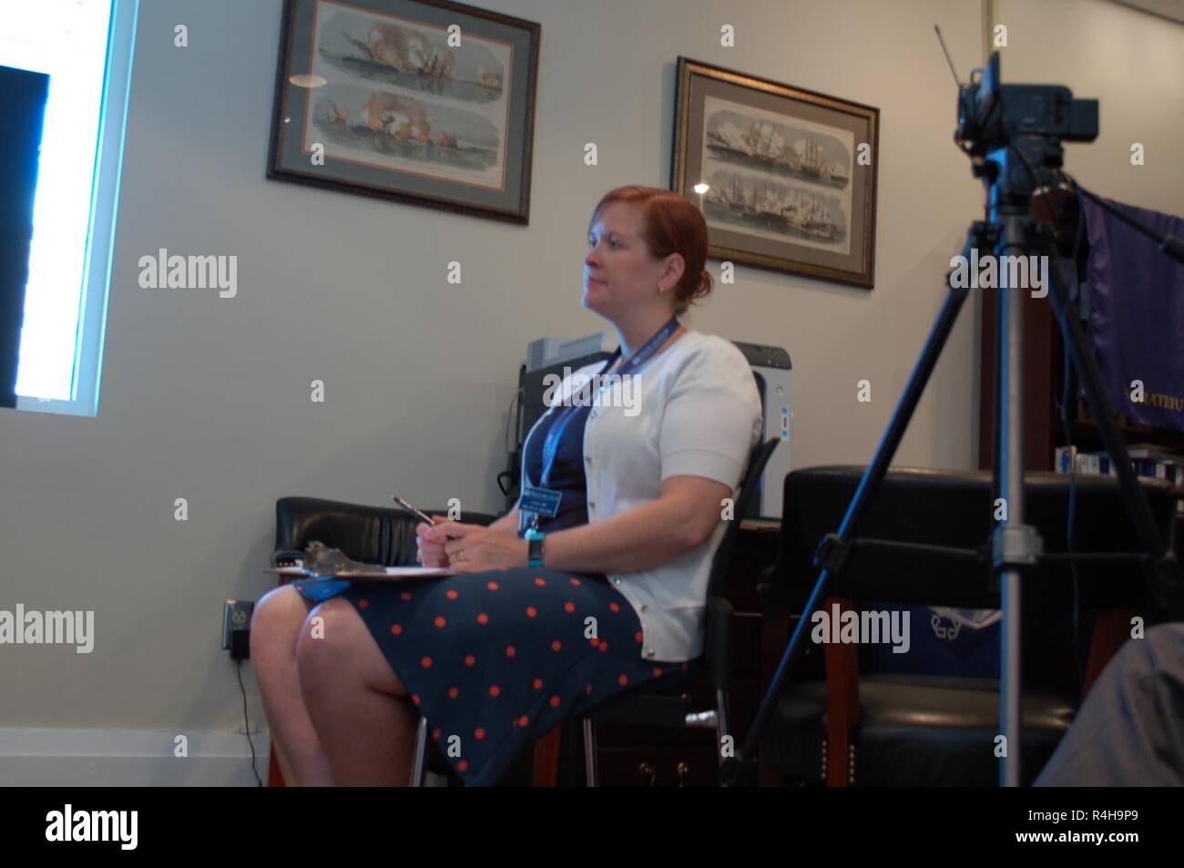 Stan Streit, a US Navy Vietnam Veteran, is interviewed for an oral history project. Behind the cinema camera is the museum’s Exhibits Specialist, Don Darcy, and the museum’s Education Director, Laura Orr, served as the interviewer. The oral history project is being done to support the museum’s new exhibit, scheduled to open in May 2019, which chronicles the US Navy’s involvement in the Vietnam War. Stock Photo