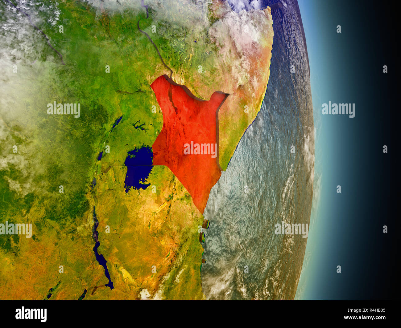 Map Of Africa Kenya Highlighted Hi Res Stock Photography And Images Alamy Kenya In Red From Space R4HB05 
