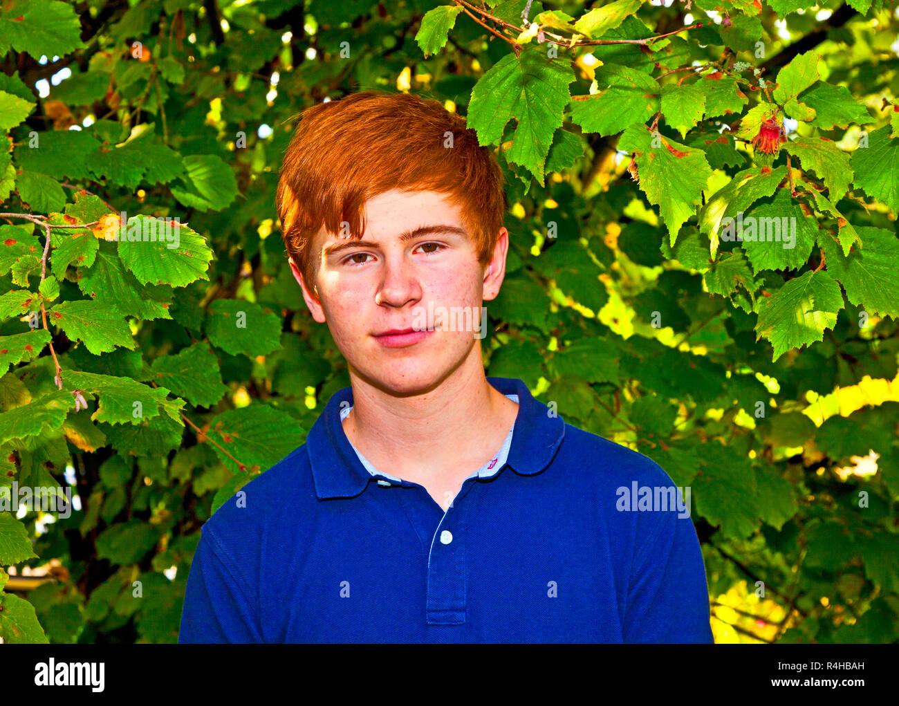 portrait of attractive happy smiling boy in the garden Stock Photo - Alamy