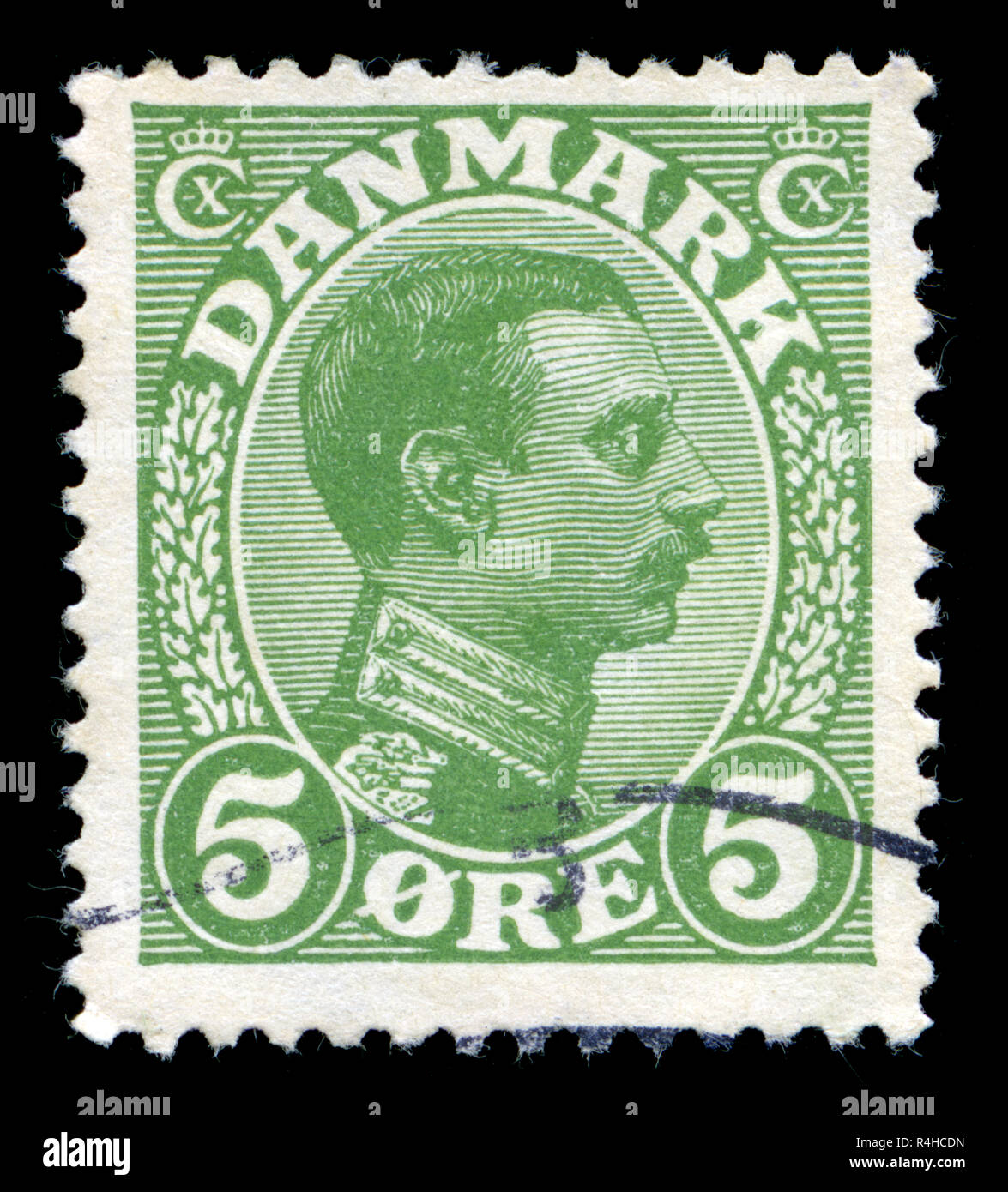 Postmarked stamp from Denmark in the King Christian X series issued in 1913 Stock Photo