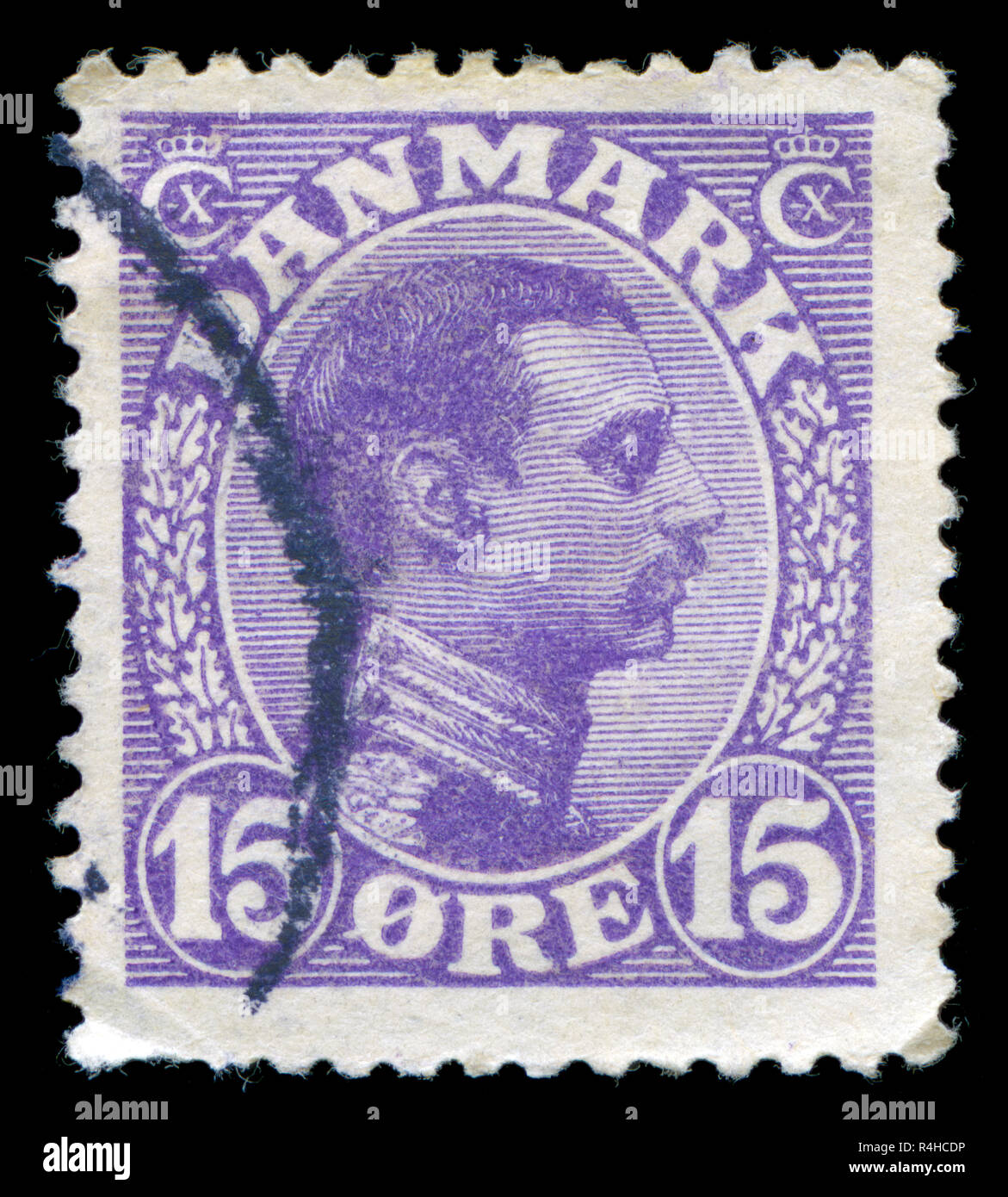 Postmarked stamp from Denmark in the King Christian X series issued in 1913 Stock Photo